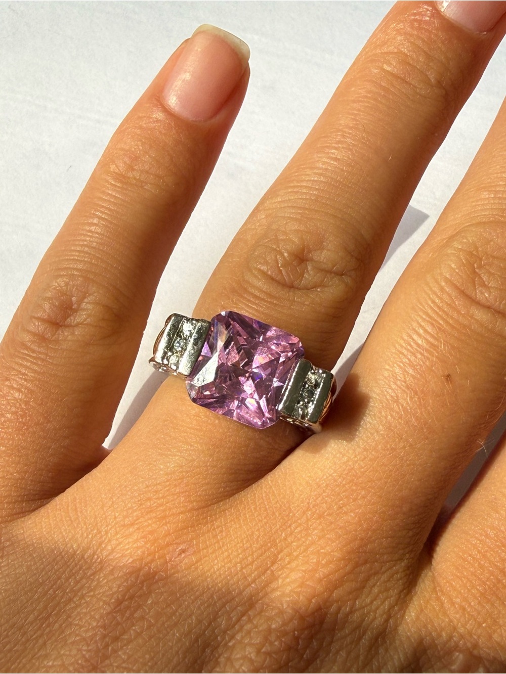 Silver Ring with Square Pink Gemstone